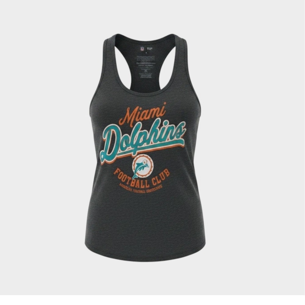 NFL Miami Dolphins Tank Top Womens S Gray Racerback Graphic Tee Team Apparel